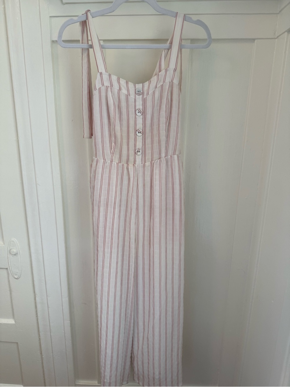 Moon River White and Pink Striped Jumpsuit